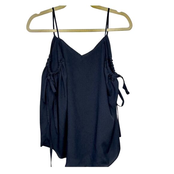 Fora Black Spaghetti Strap V-Neck Cami Ruche & Tie Under Arms Flowy Tank Top S - Picture 1 of 13